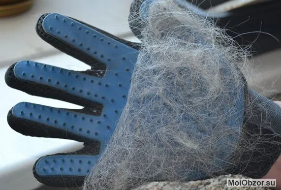Перчатка для шерсти животных после вычесывания